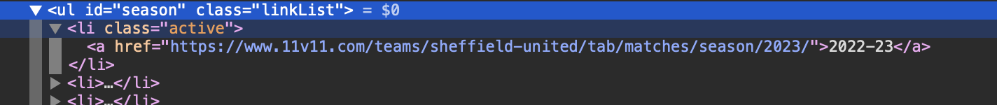 Dev Tools showing the Ul for the seasons Dev Tools showing the Ul for the seasons
